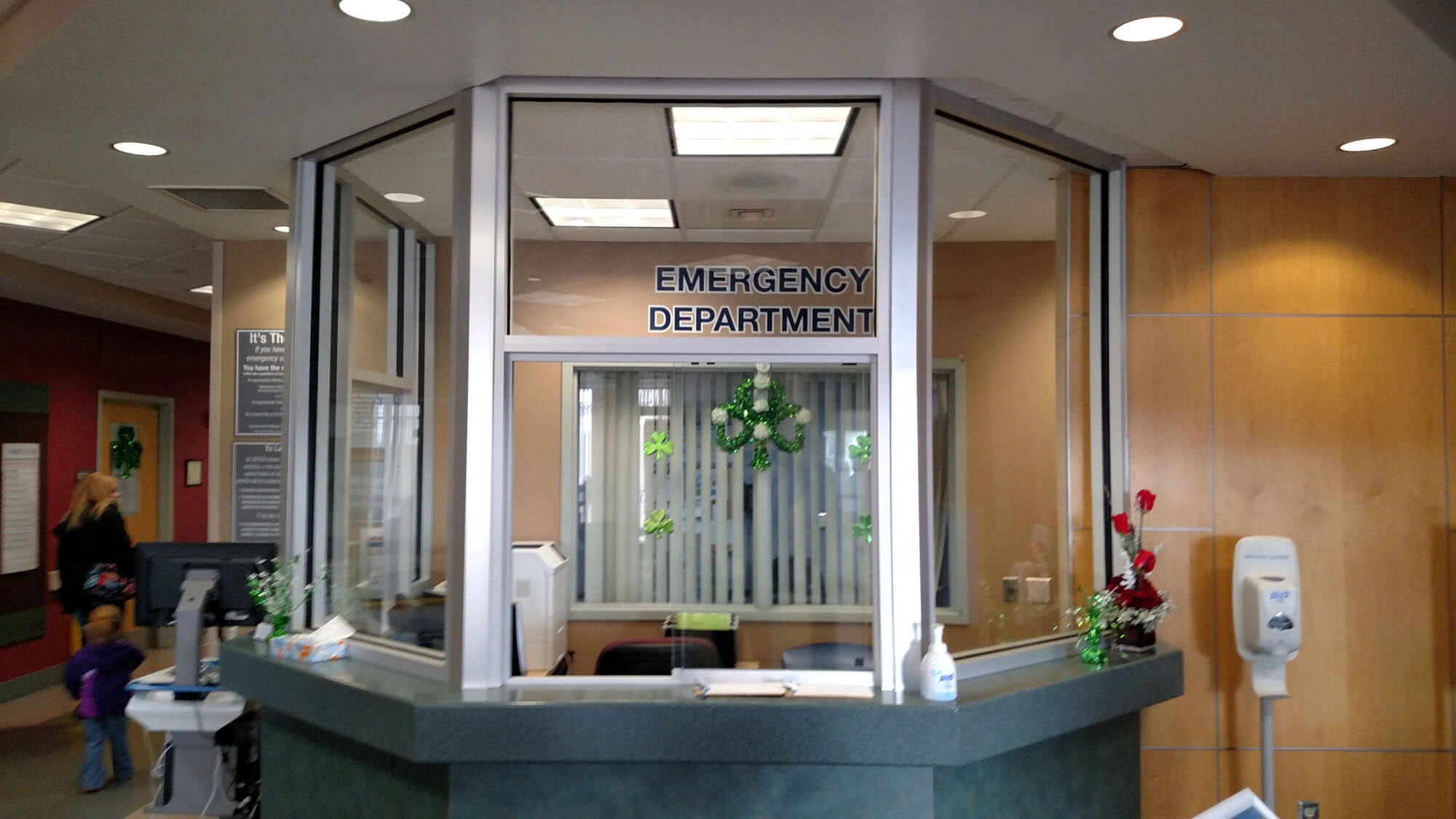 Sliding glass reception window at Hanover Hospital installed by Garrety Glass.